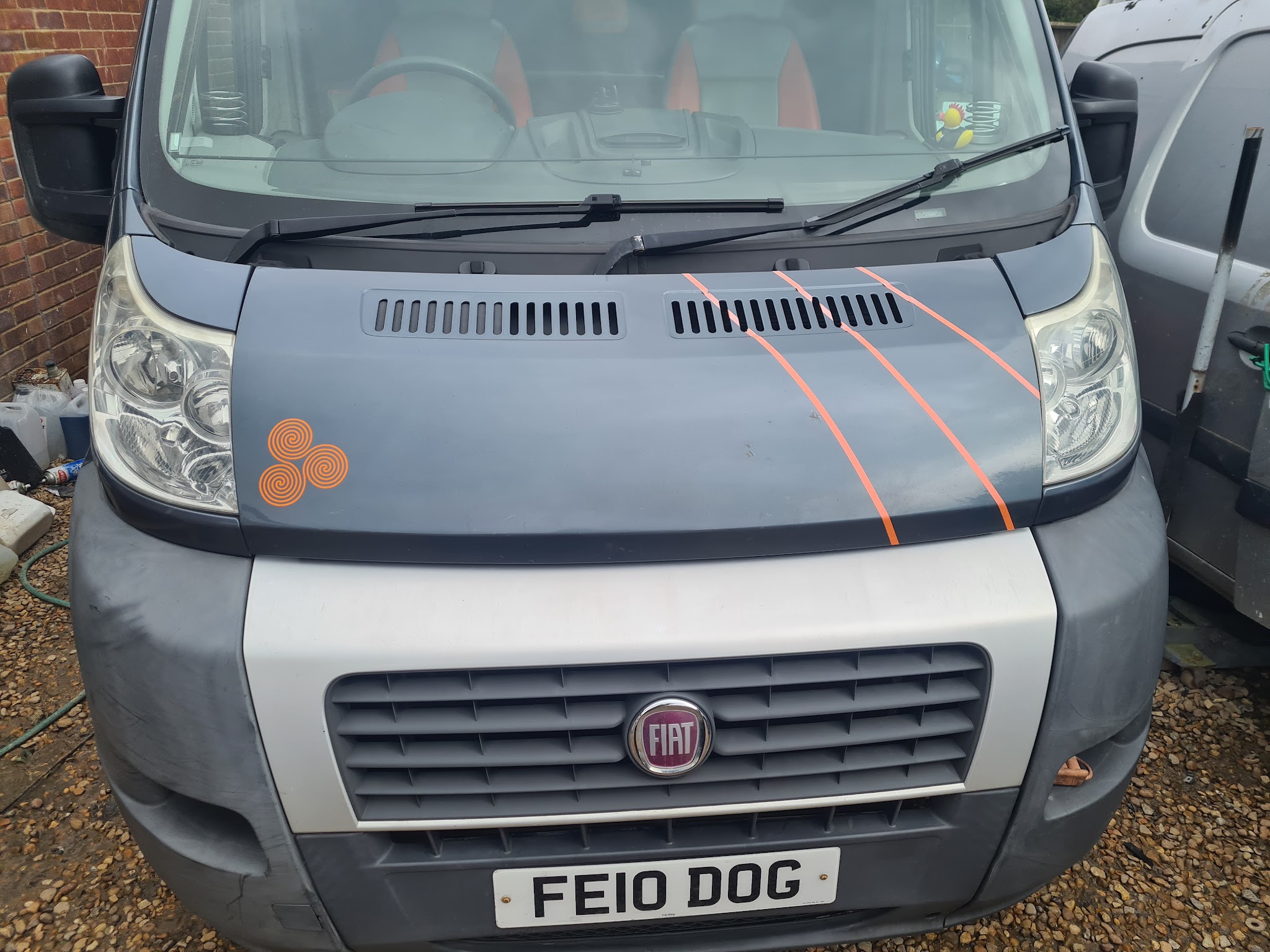 Fiat van front masked and marked up ready for paint