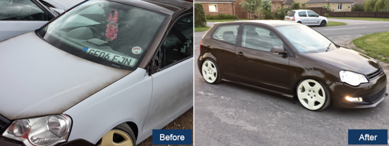 Volkswagen Polo, before and after bodywork and respray