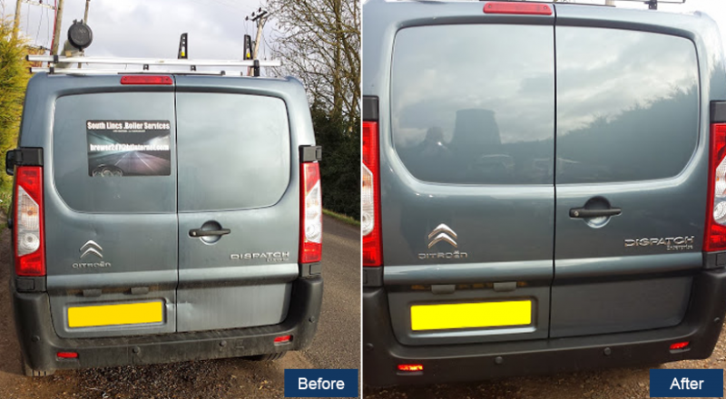 Grey Citroën van rear doors, before and after repair